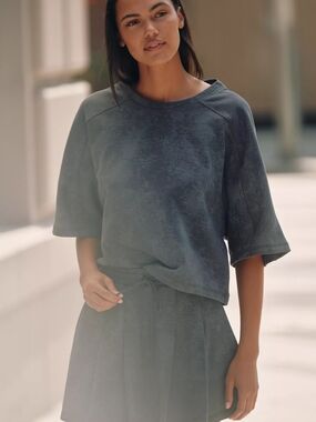 Anthropologie Daily Practice Short-Sleeve Washed Sweatshirt Fits XS Or Small